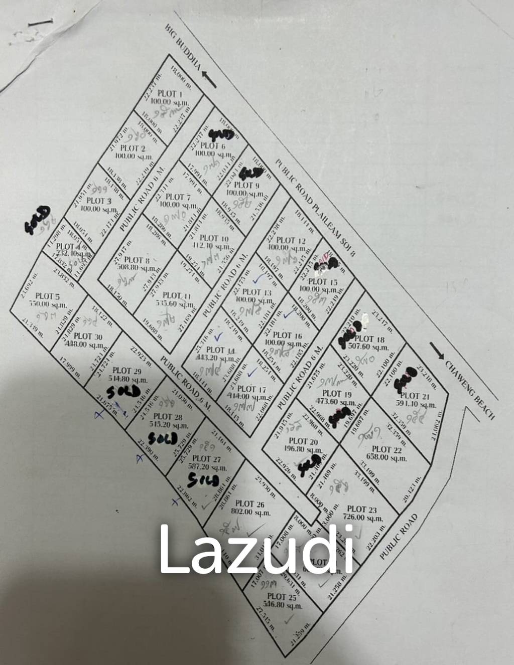 Different Flat Land Plots for Sale in Plai Laem Soi 8