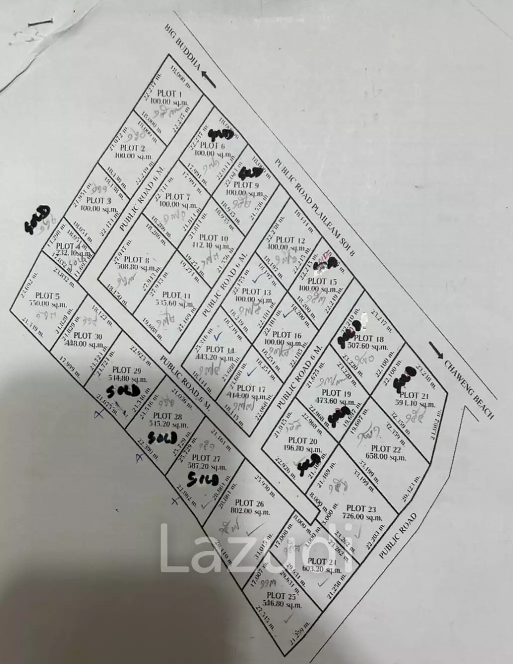Different Flat Land Plots for Sale in Plai Laem Soi 8