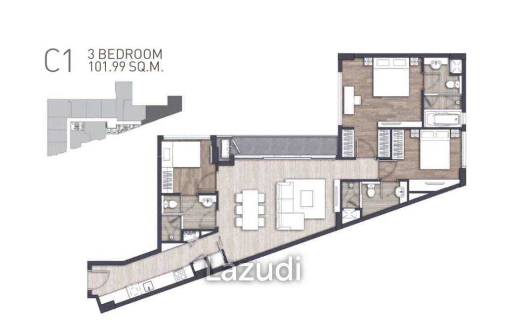 3 Bed 3 Bath 101.99 SQ.M Craft Ploenchit