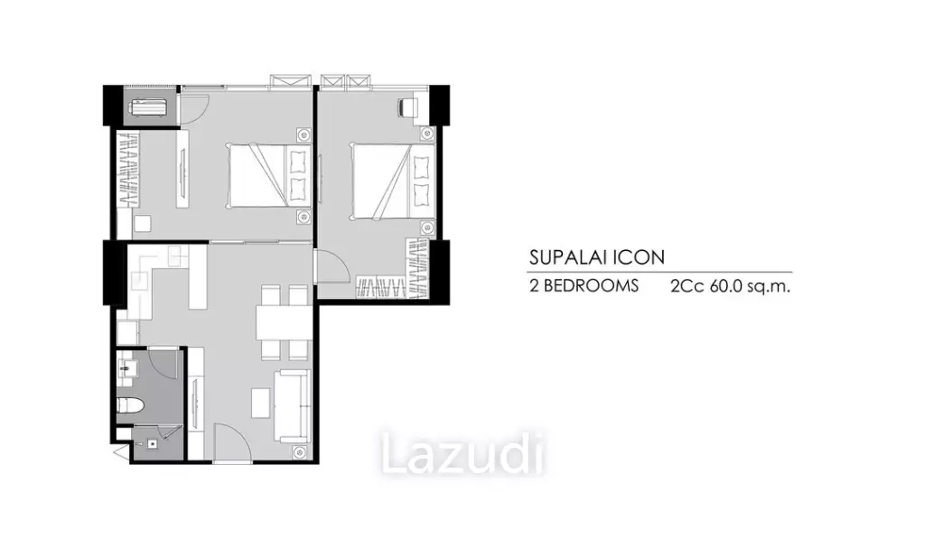 2 Bed 1 Bath 59.68 SQ.M Supalai ICON Sathorn