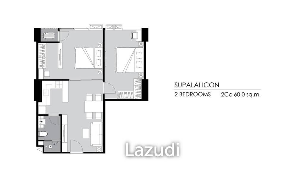 2 Bed 1 Bath 59.68 SQ.M Supalai ICON Sathorn