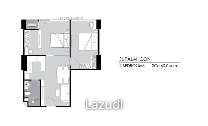 2 Bed 1 Bath 59.68 SQ.M Supalai ICON Sathorn