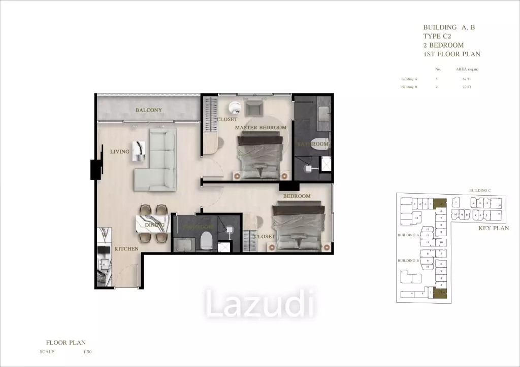 2 Bedroom 2 Bathroom 62.71 SQ.M Siam Oriental Oasis