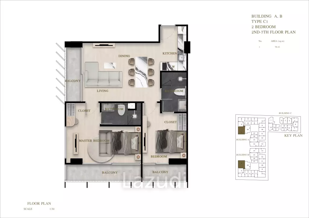 2 Bedroom 2 Bathroom 70.33 SQ.M Siam Oriental Oasis