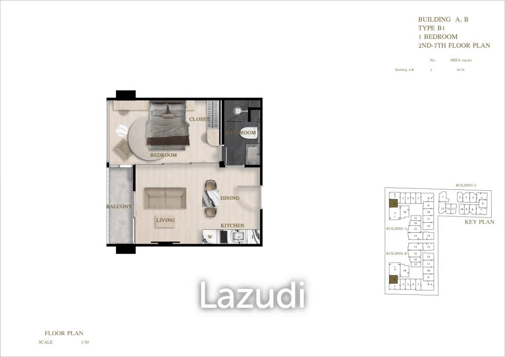 1 Bedroom 1 Bathroom 48.22 SQ.M Siam Oriental Oasis