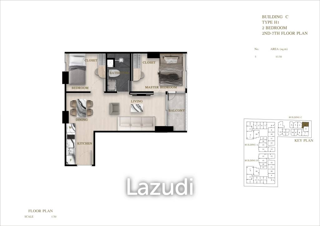 2 Bedroom 2 Bathroom 43.15 SQ.M Siam Oriental Oasis