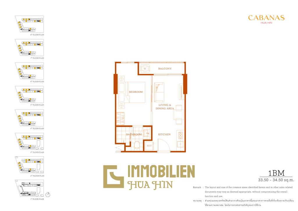 1 Bed 1 Bath 33.50 SQ.M  Cabanas Hua Hin