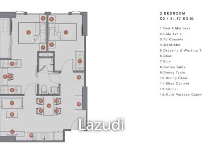 2 Bed 1 Bath 60.40  SQ.M Chapter Chula-Samyan