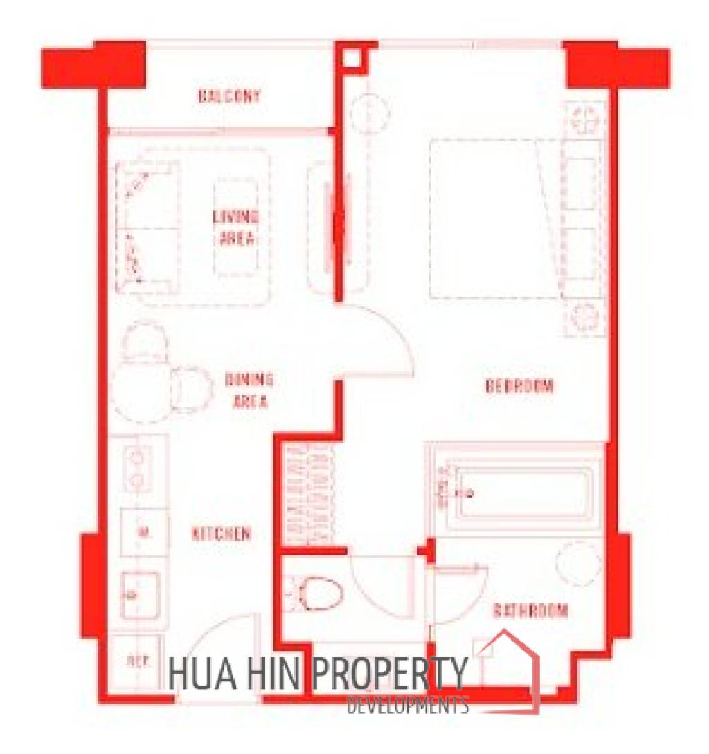 1 Bed 1 Bath 45.25 SQ.M The Standard Residences Hua Hin