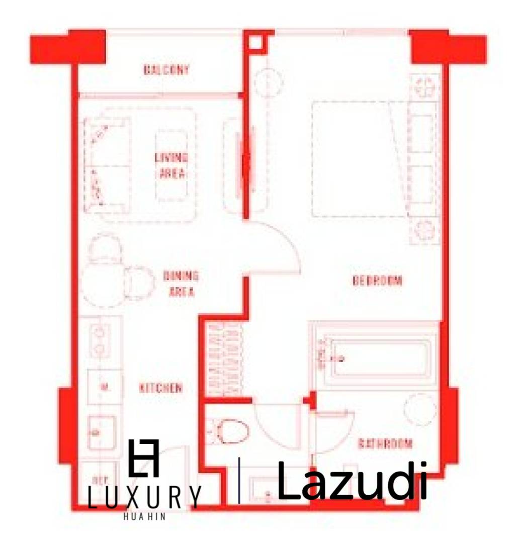 1 Bed 1 Bath 45.25 SQ.M The Standard Residences Hua Hin