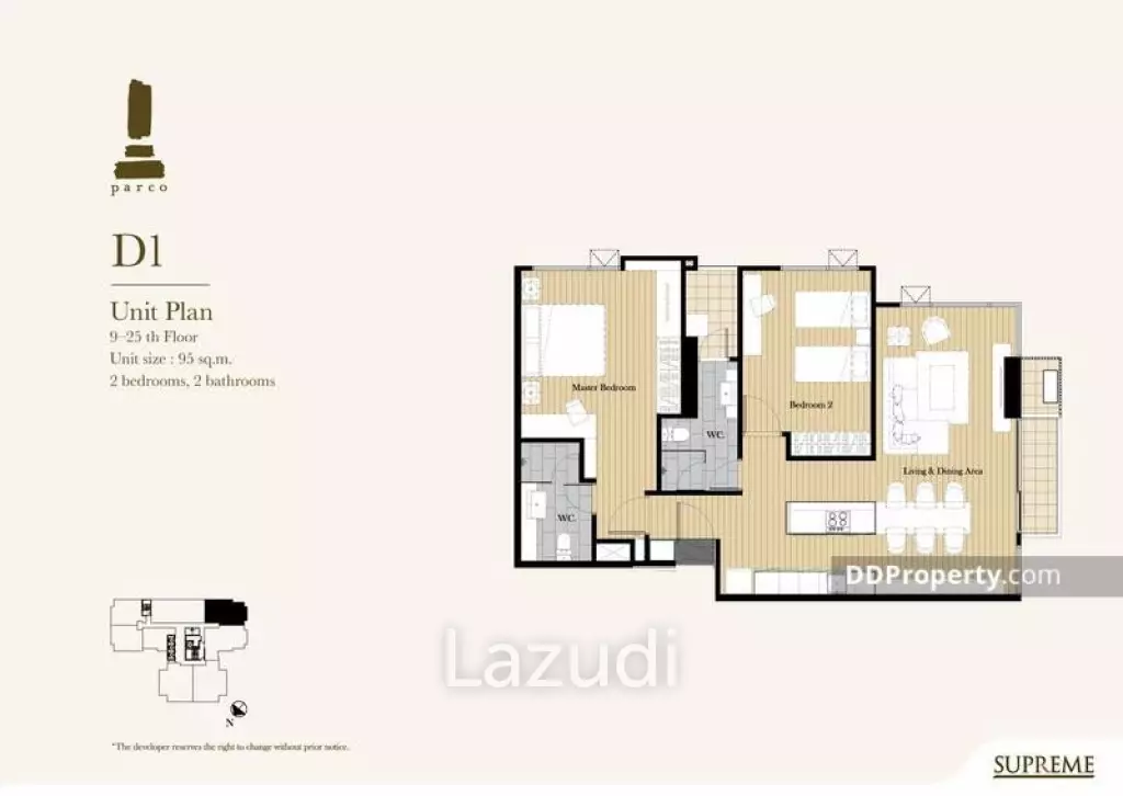 1 Bedroom 2 Bathroom 95 SQ.M at The Parco