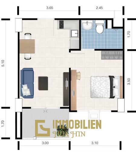 1 Bed 1 Bath 33.43 SQ.M My Style Condo Hua Hin 102