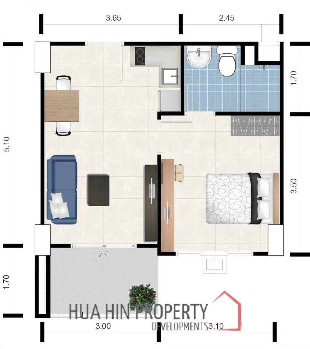 1 Bed 1 Bath 33.43 SQ.M My Style Condo Hua Hin 102