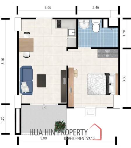 1 Bed 1 Bath 33.43 SQ.M My Style Condo Hua Hin 102