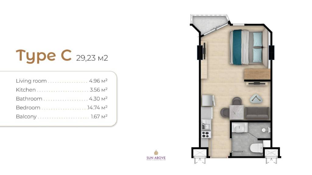 Studio 1 Bath 29.23 SQ.M Aura Condominium