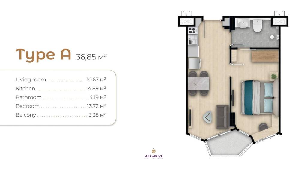 1 Bed 1 Bath 36.85 SQ.M Aura Condominium