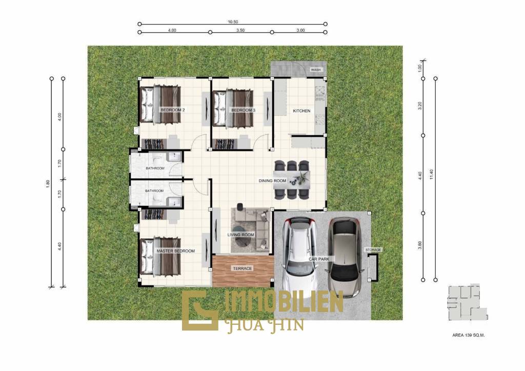 3 Bed 2 Baths 139 SQ.M Baan Sritara Hua Hin