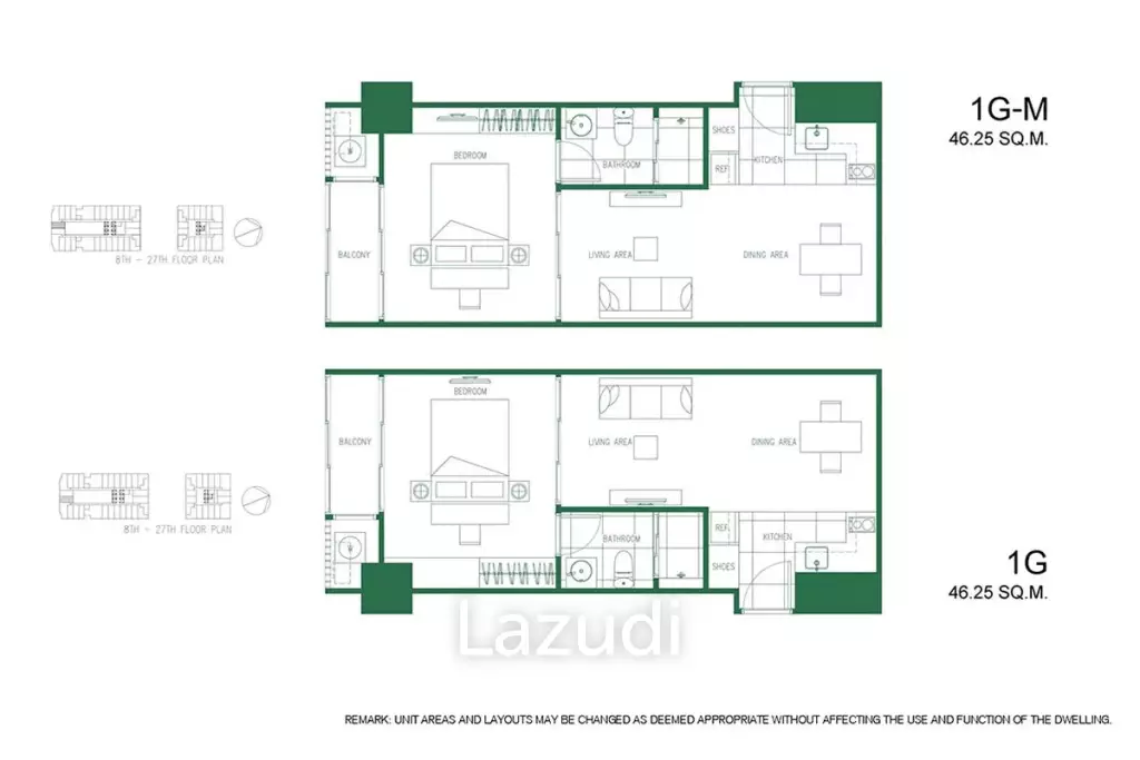 1 Bedroom 1 Bathroom 46.25 SQ.M. XT Phayathai