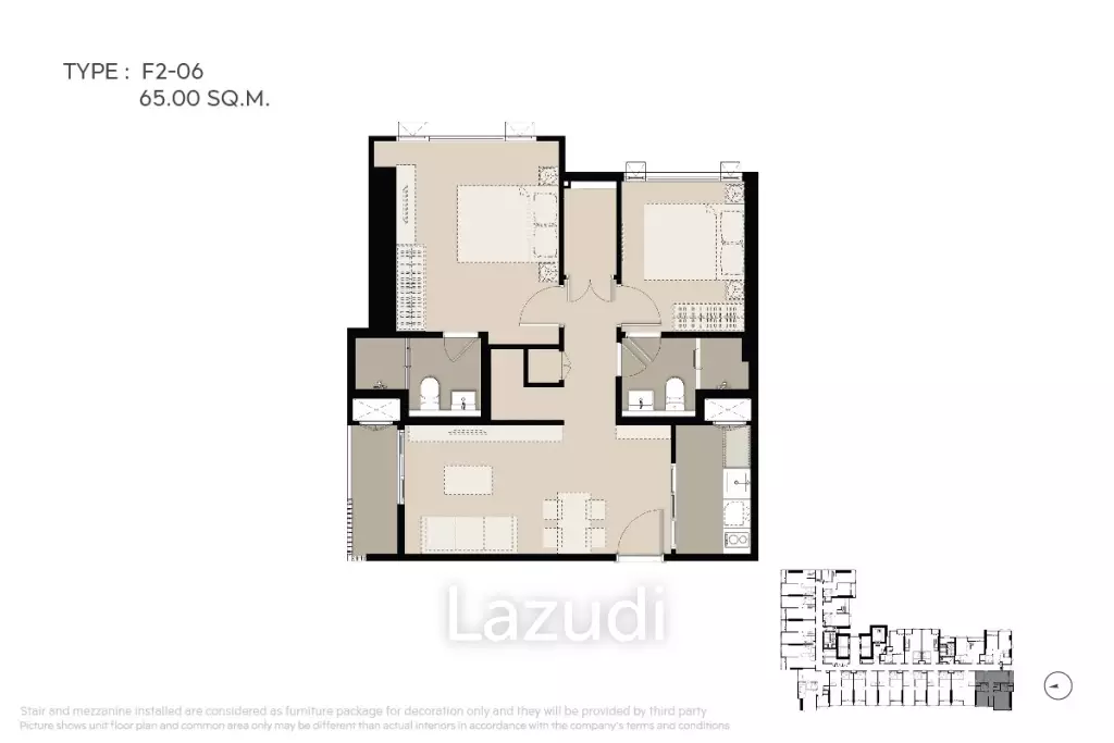 2 Bed 2 Bath 65.06 SQ.M Life Phahon-Ladprao