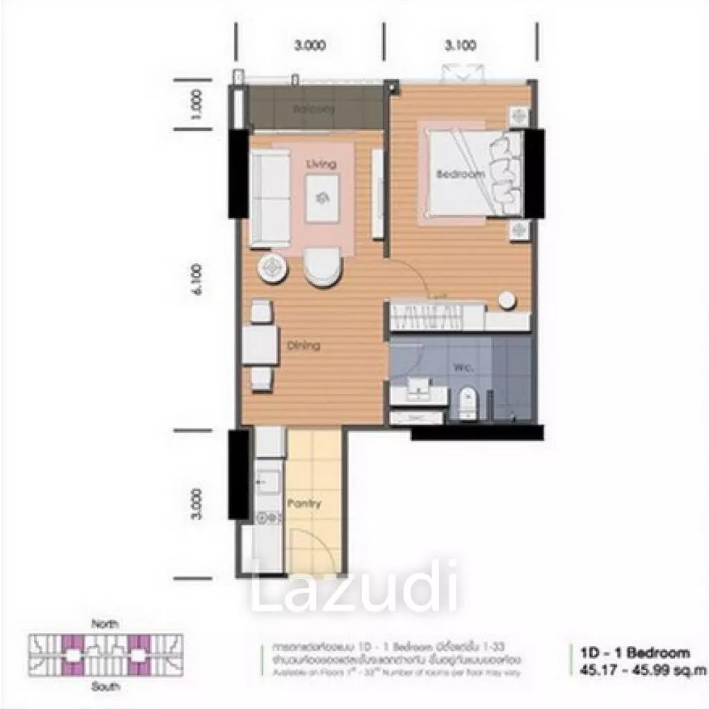 1 Bed 1 Bath 45 SQ.M Abstracts Phahonyothin Park