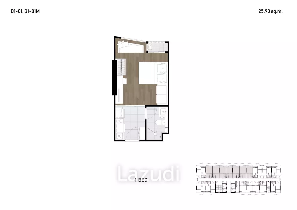 1 Bed 1 Bath  26.17 SQ.M SOHO Bangkok Ratchada