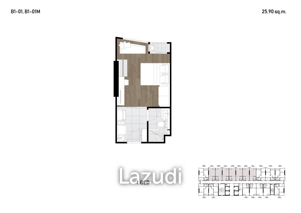 1 Bed 1 Bath  26.17 SQ.M SOHO Bangkok Ratchada