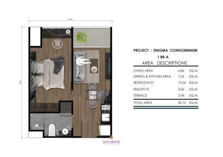 1 Bed 1 Bath 36.75 SQ.M Enigma Residence