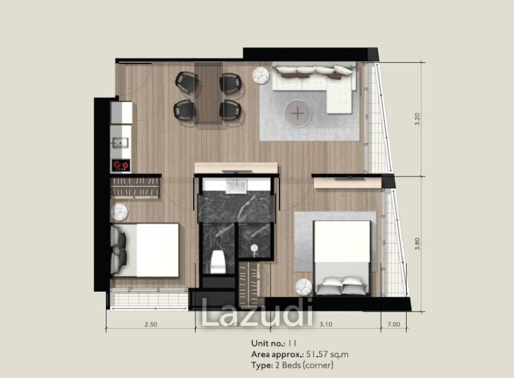 2 Bed 1 Bath 51 SQ.M Park Origin Phromphong