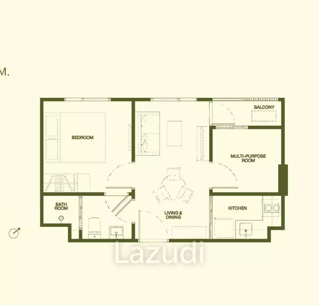 1 Bed 1 Bath 34.25 SQ.M The Base Rise