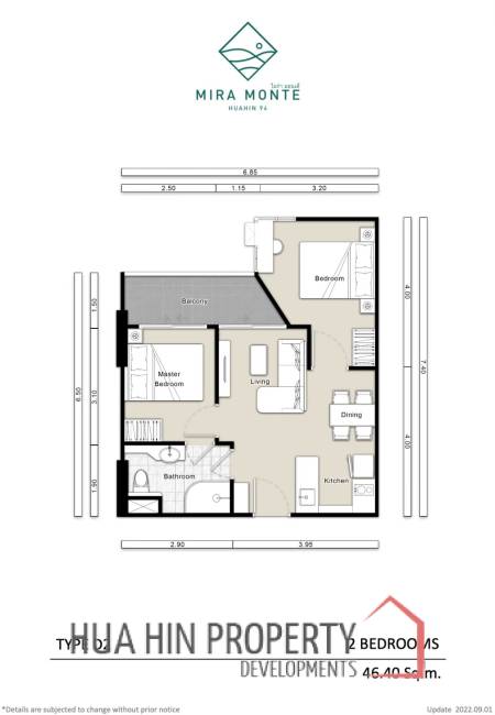 2 bed 1 bath 46.81 SQ.M Mira Monte’ Hua Hin 94