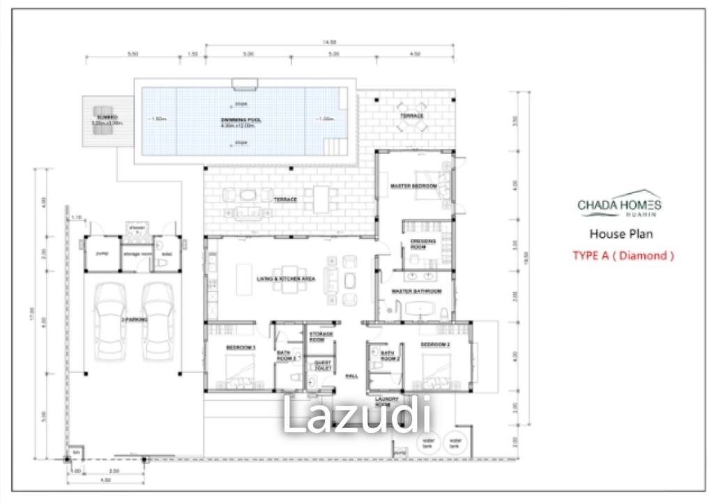 314 sqm pool villa in Thap Tai Hua Hin | Chada Homes new build on 752 sqm land
