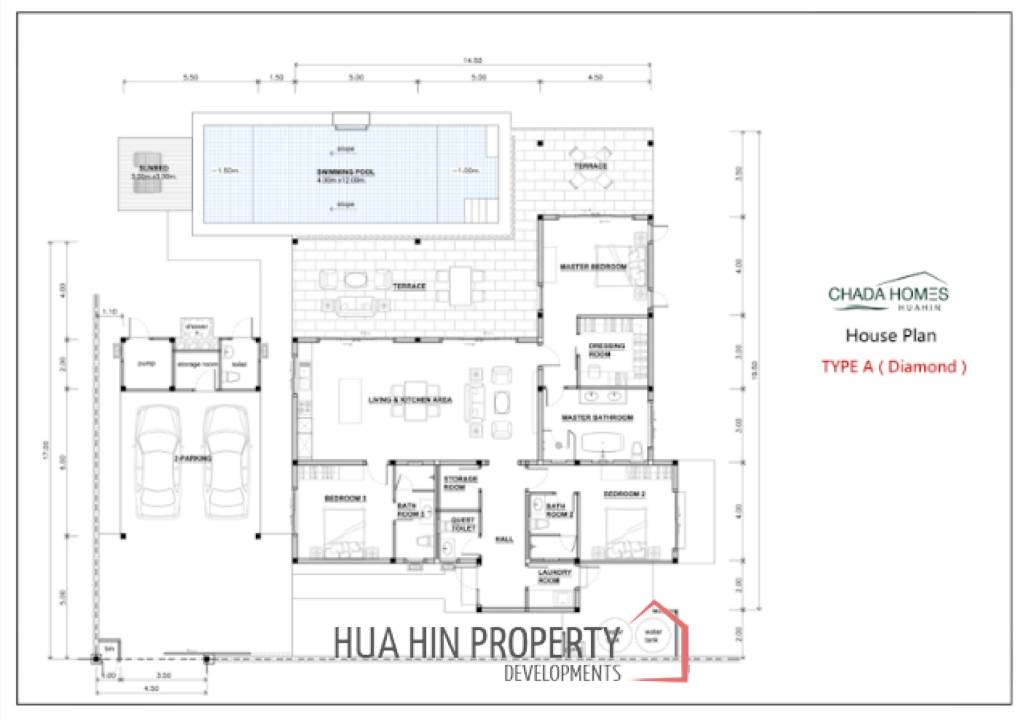314 sqm pool villa in Thap Tai Hua Hin | Chada Homes new build on 752 sqm land