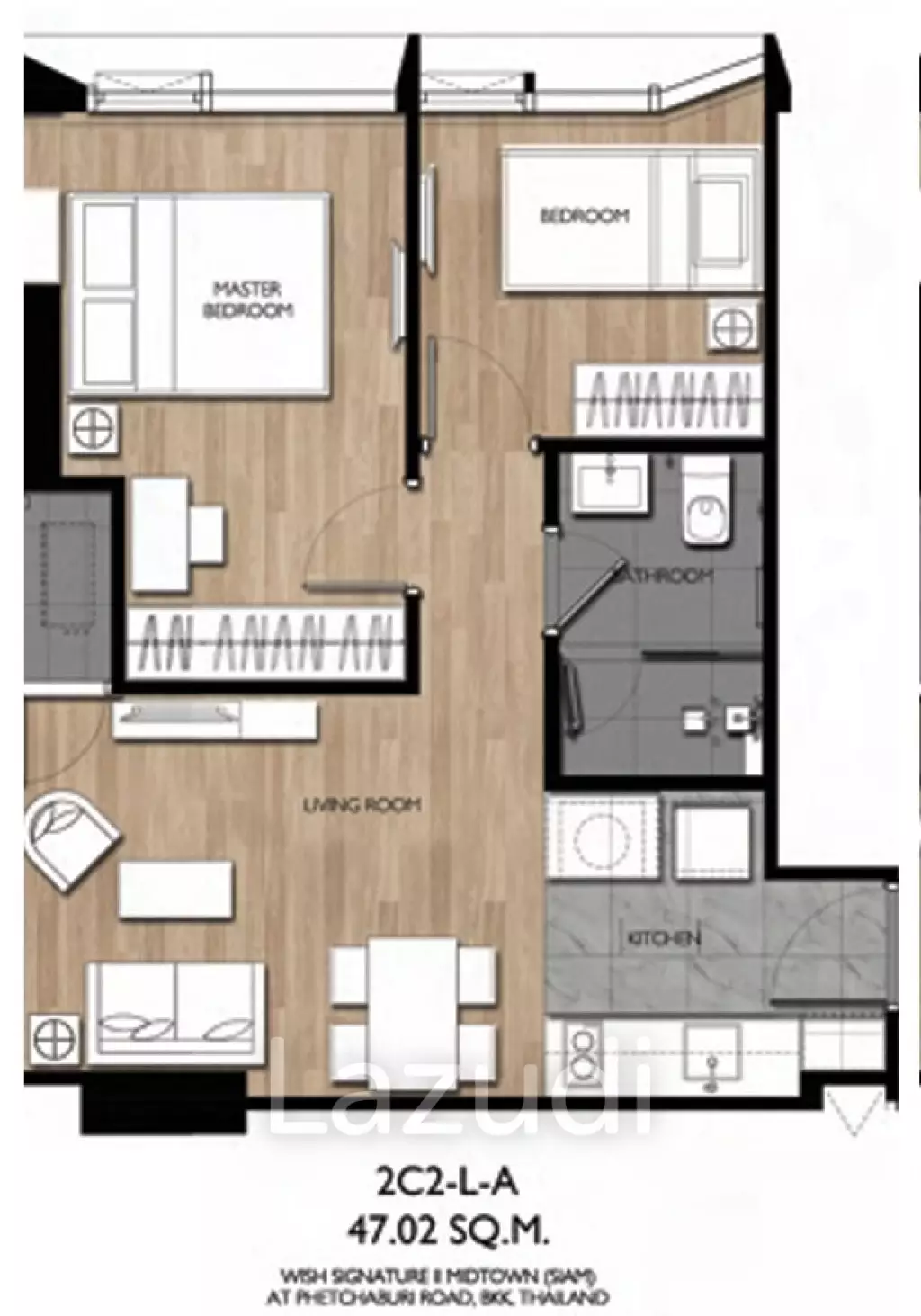 2 Bed 1 Bath 47 SQ.M Wish Signature II Midtown Siam