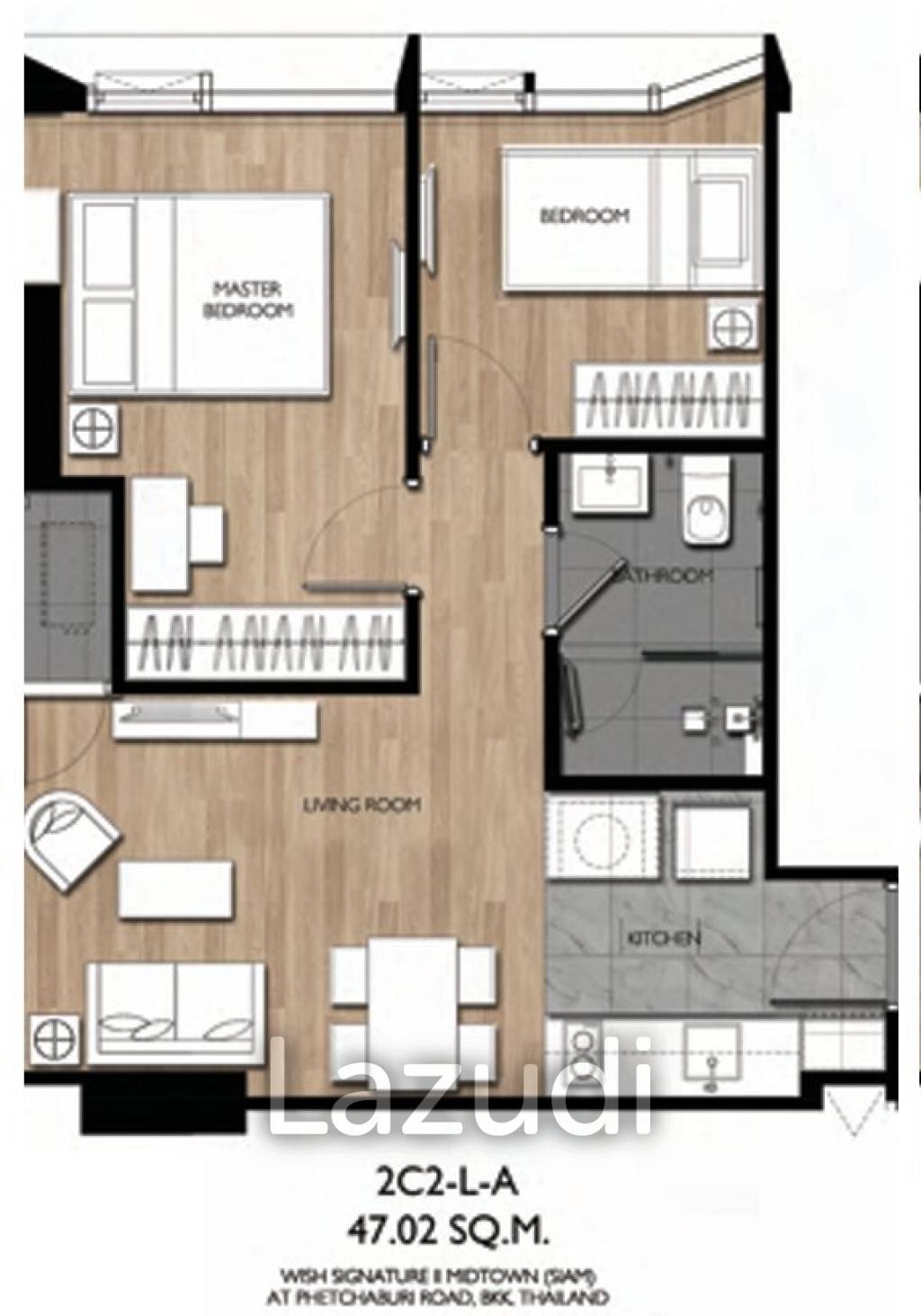 2 Bed 1 Bath 47.49 SQ.M Wish Signature II Midtown Siam