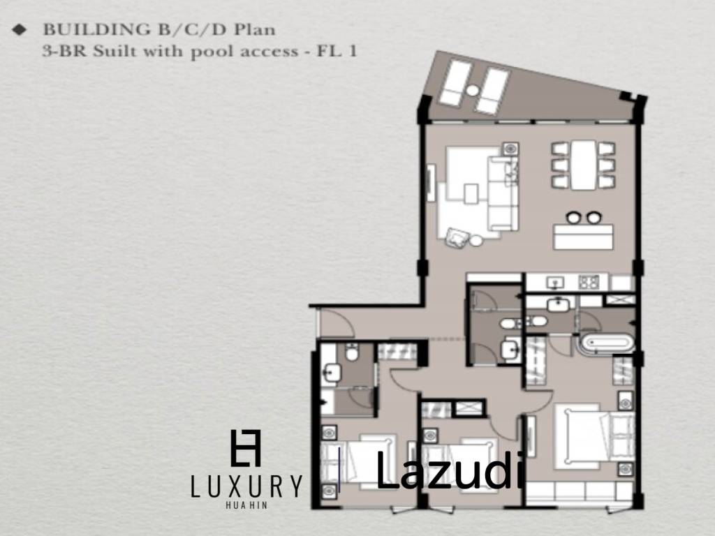 3 ห้องนอน 118 ตร.ม. อินเตอร์คอนติเนนเติล เรสซิเดนซ์ หัวหิน