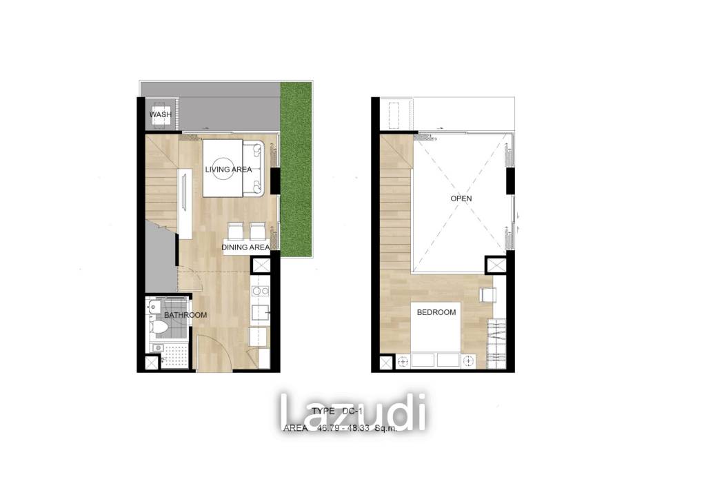 1 Bed Duplex 1 Bath 51.61 SQ.M Blossom Condo At Sathorn-Charoenrat