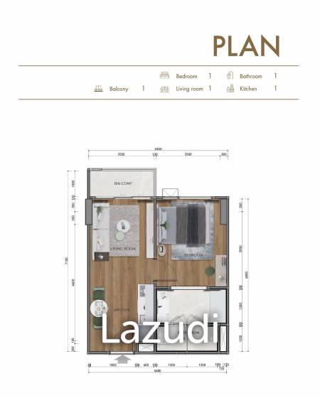 1 Bed 1 Bath 34.30 SQ.M Le Chamonix Phase 2