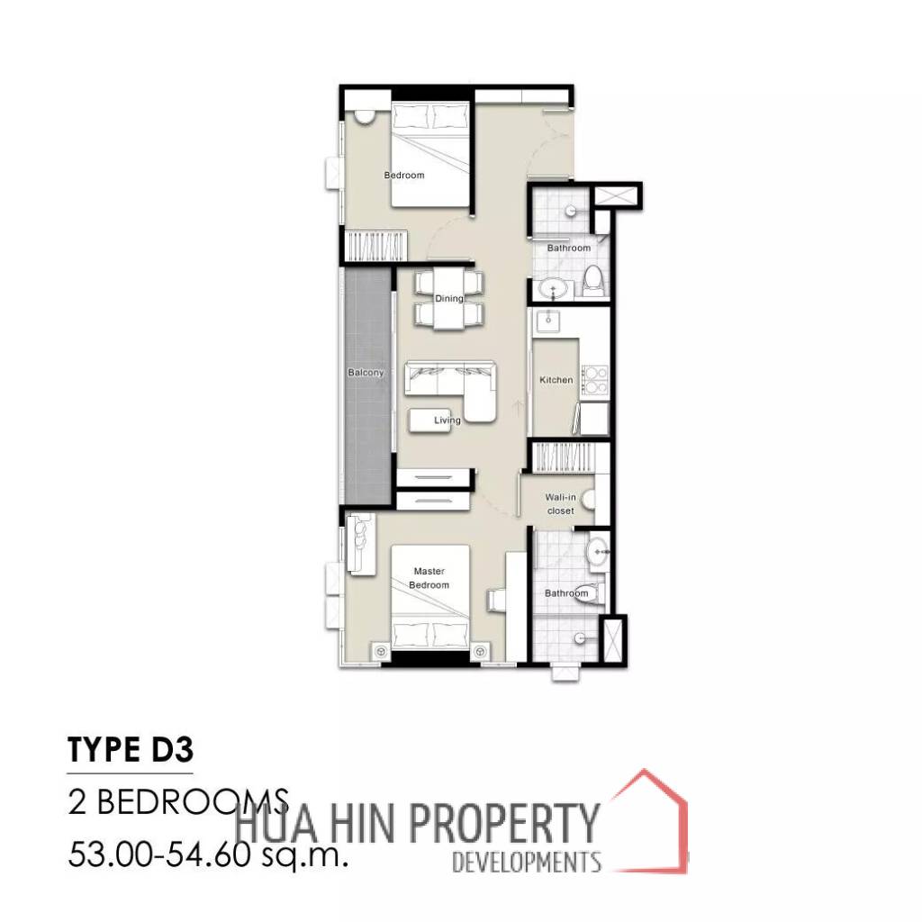 2 Bed 2 Bath 54.95 SQ.M Mira Monte’ Hua Hin 94