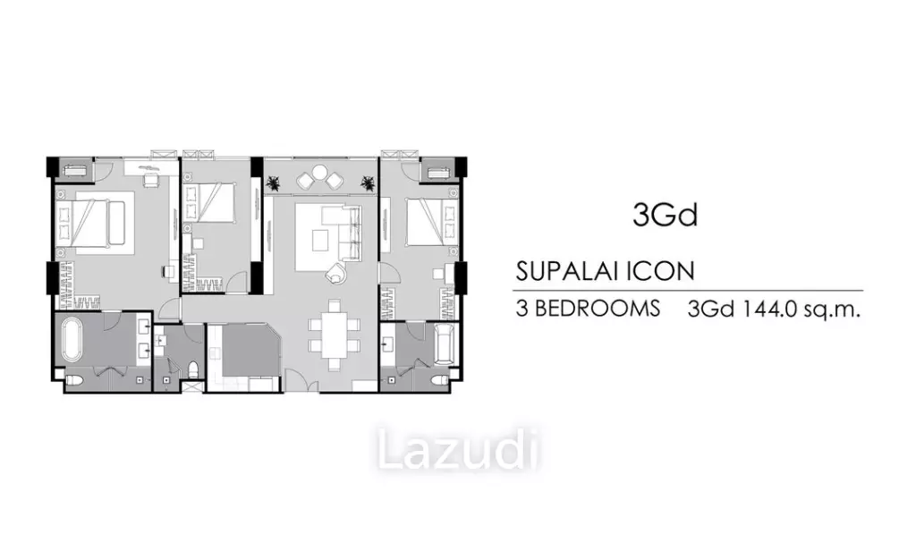 3 Bed 3 Bath 143.60 SQ.M Supalai ICON Sathorn