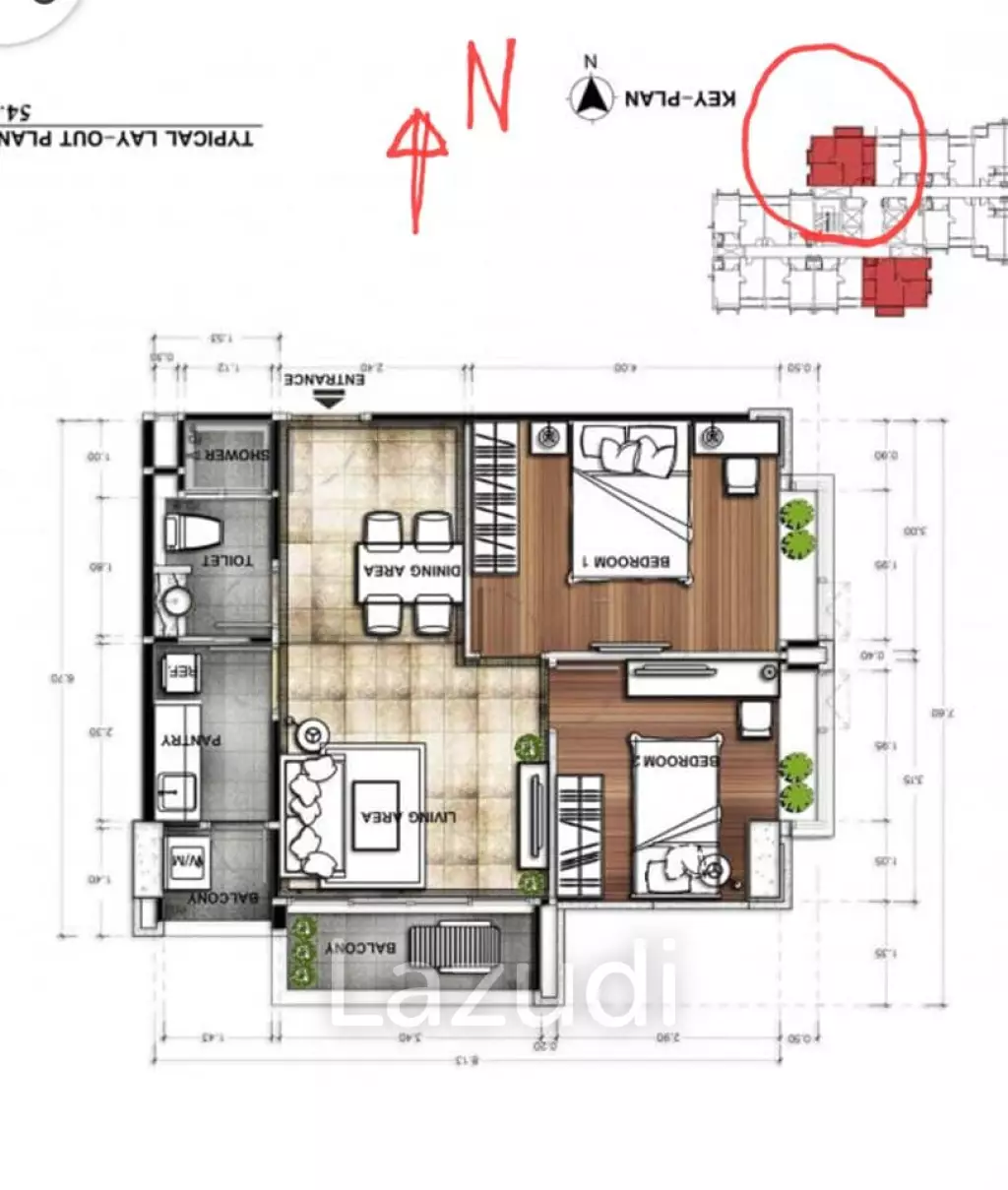 2 Bed 1 Bath 57 SQ.M T.C. Green Condominium