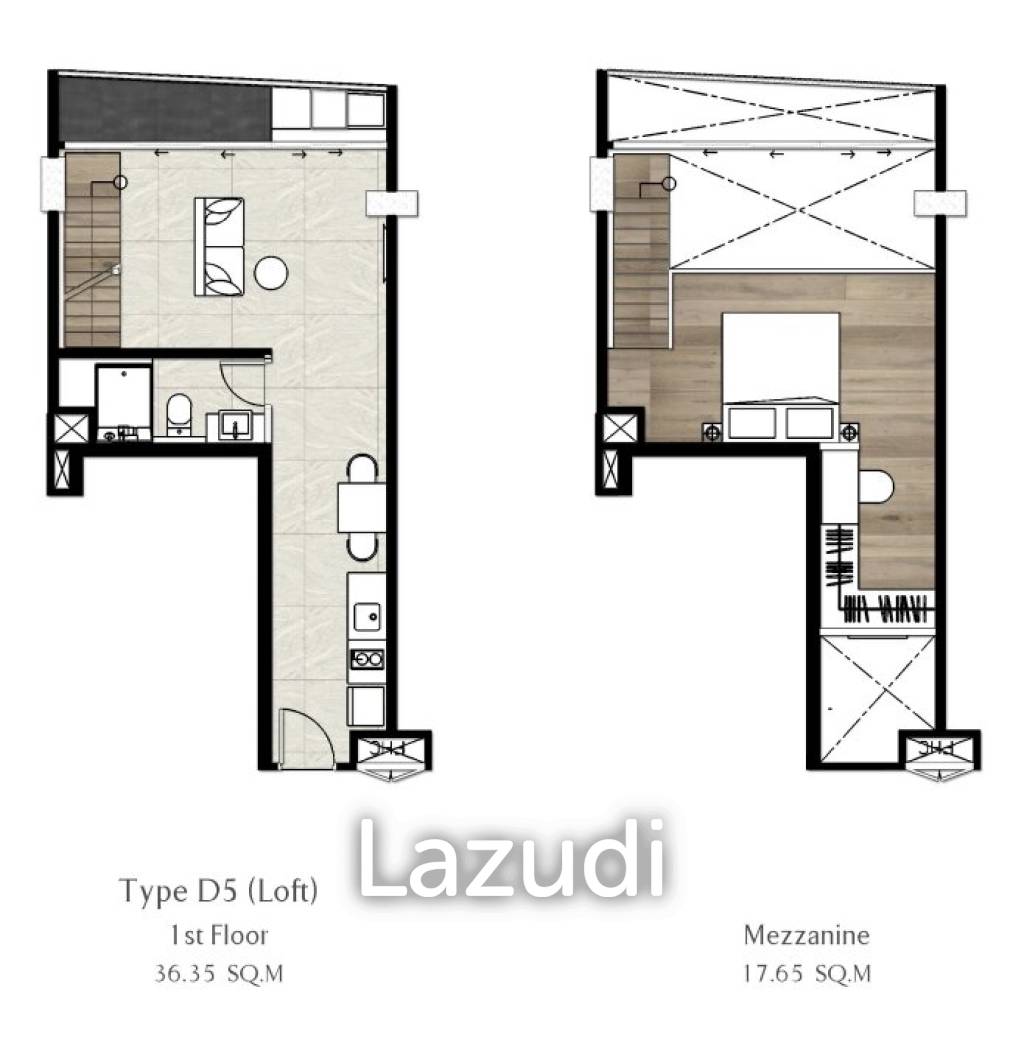 1 Bed Duplex 1 Bath 50.51 SQ.M Walden Asoke