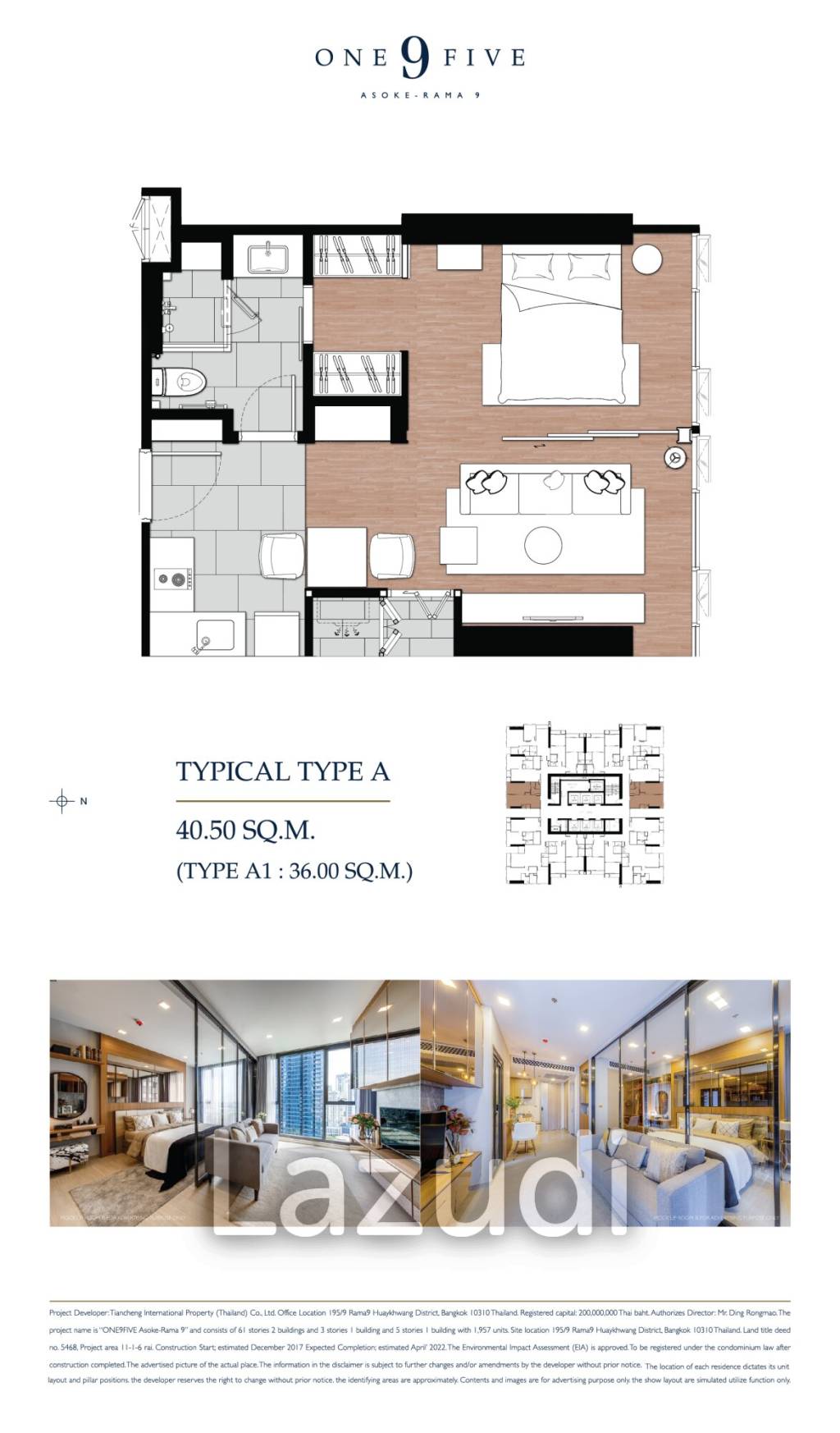 1 Bed 1 Bath 36.08 SQ.M One 9 Five Asoke - Rama 9