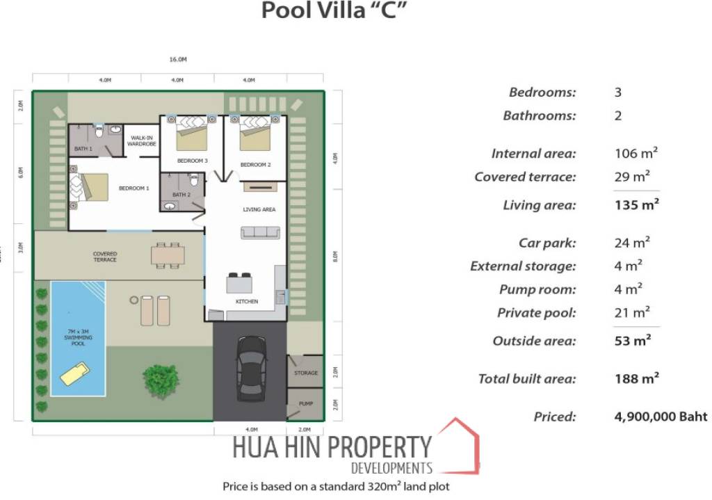 3 bed 2 bath 188 SQ.M Baan Yu Yen Pool Villas Phase 2