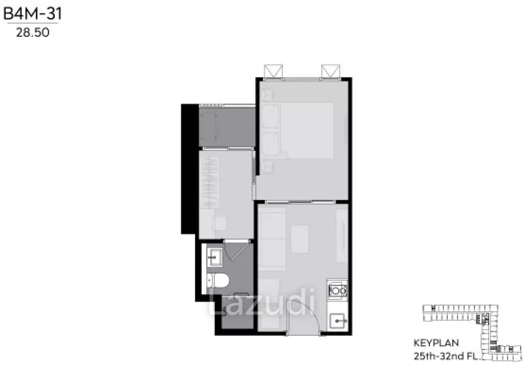 1 Bed 1 Bath 26.72 SQ.M. Life Rama4-Asoke