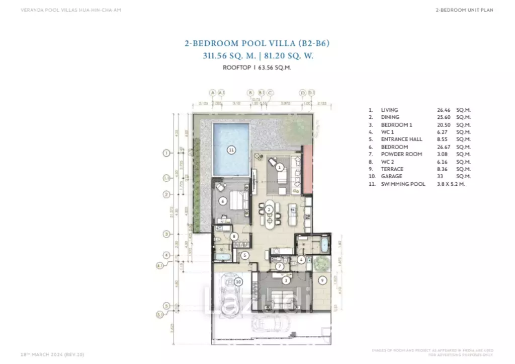2 Beds 3 Baths 311.56 SQ.M Veranda Pool Villa Hua Hin - Cha Am