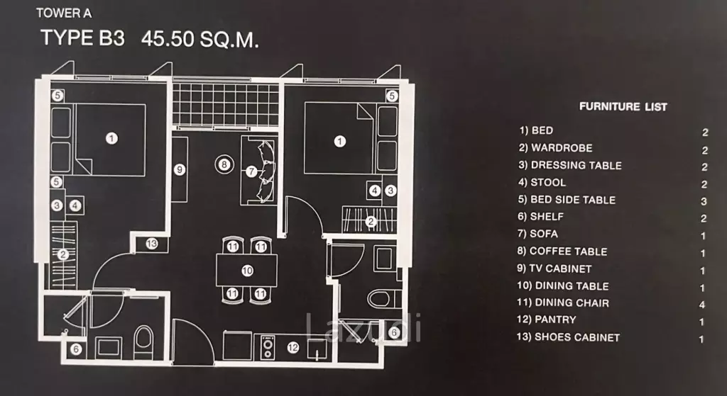 2 Bed 2 Bath 45.5 SQ.M NUE Epic Asok-Rama9