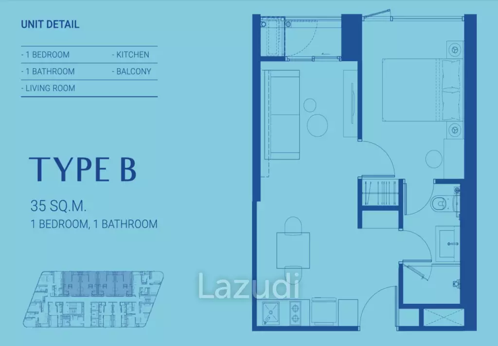 1 Bed 1 Bath 33.78 SQ.M Skyrise Avenue Sukhumvit 64