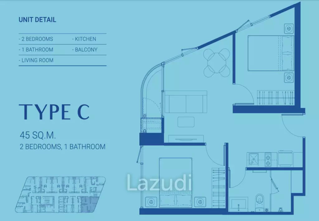 2 Bed 1 Bath 44.13 SQ.M Skyrise Avenue Sukhumvit 64