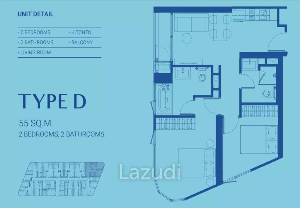 2 Bed 2 Bath 52.95 SQ.M Skyrise Avenue Sukhumvit 64