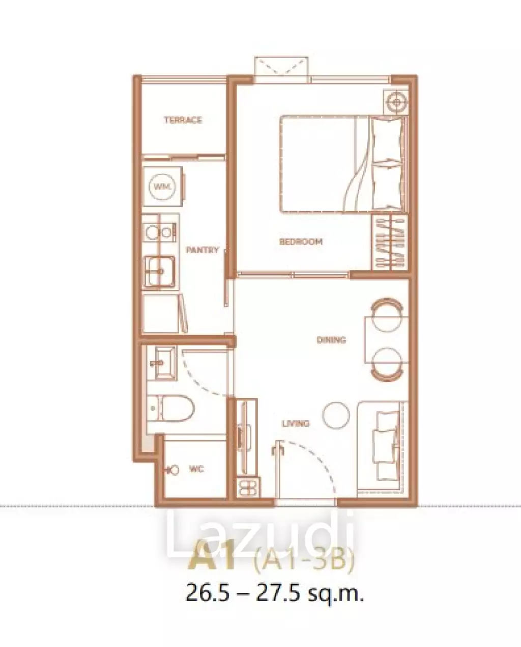 1 Bed 26.5 SQ.M Flexi Riverview Charoennakorn